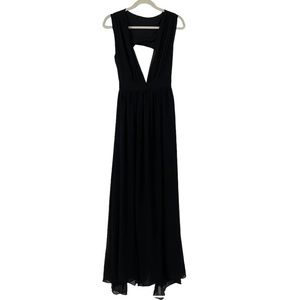 BISHOP + YOUNG BLACK PLUNGING NECKLINE FLOWY SILHOUETTE MAXI DRESS MEDIUM